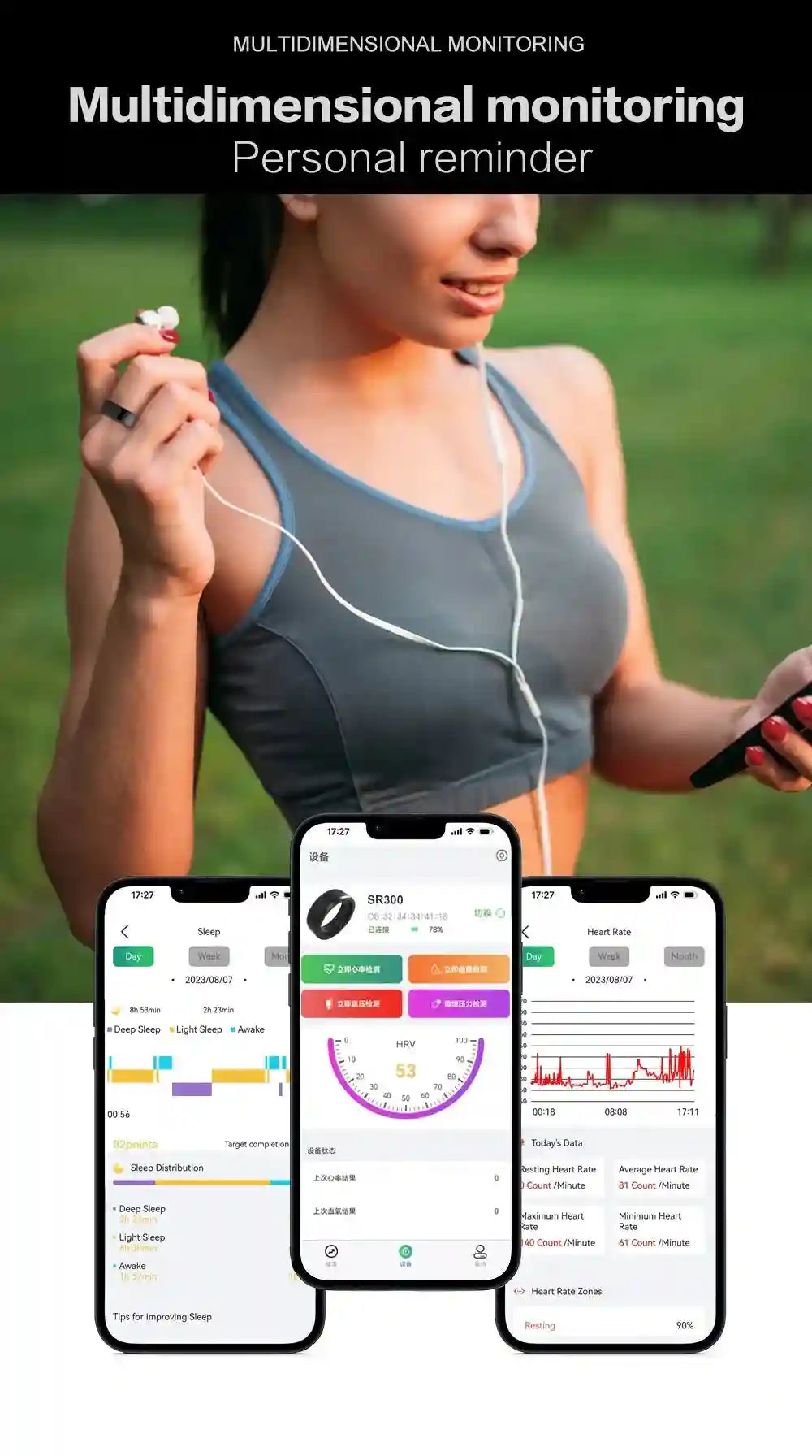 Smart Health Ring Fitness Tracker with Heart Rate & Oxygen Sensor Tidesmit