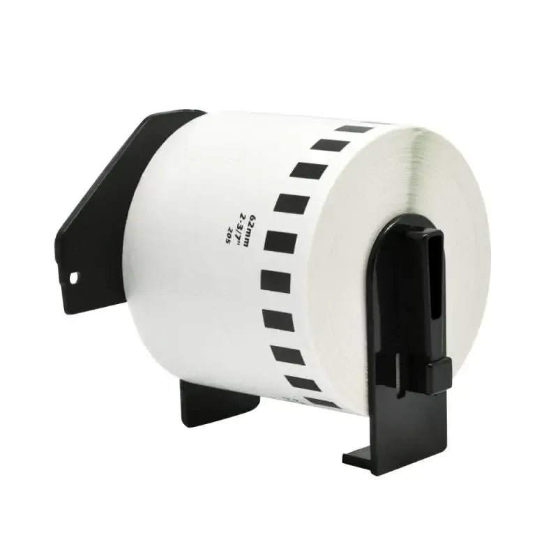 White continuous label tape roll on a label printer