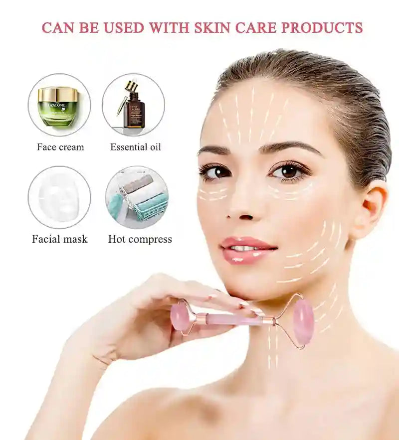 Rose Quartz Face Roller and Gua Sha Set - Premium Facial Massage Tool Massage Roller Tidesmit