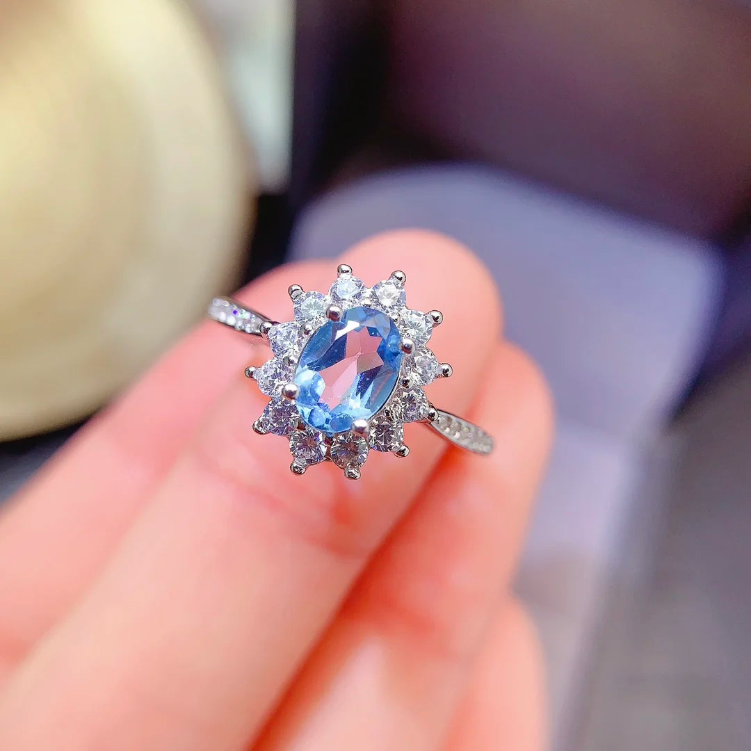 Hot Sale Natural Topaz S925 Sterling Silver Classic Engagement Rings Unisex Custom Design Wedding Anniversary & Party Gift