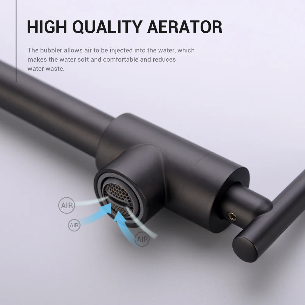 Brass Pot Filler Tap Wall Mounted Kitchen Sink Faucet Black Single Cold Taps Single Hole faucets 360 Rotate Folding Spout spigot