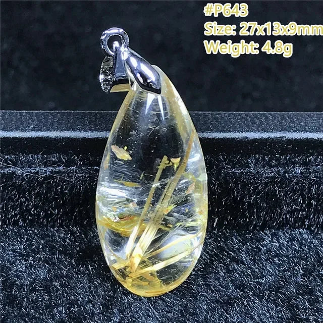 Natural Gold Rutilated Quartz Sterling Silver Pendant Necklace for Women & Men Healing Wealth Gift CCGTC Certified AAAAA