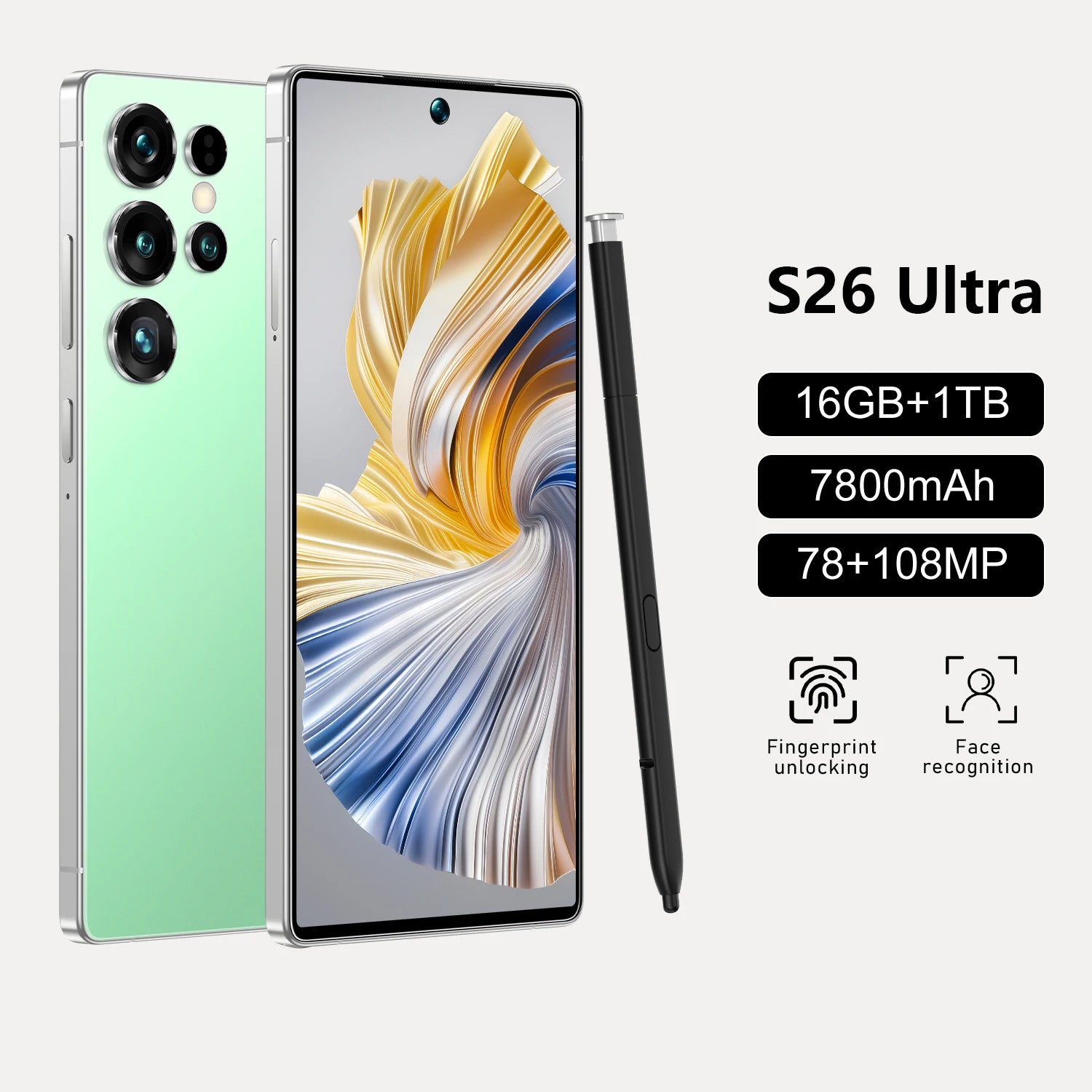 5G Smartphone 1TB Storage 16GB RAM Dual SIM Unlocked Mobile Green 16g 1TB Tidesmit