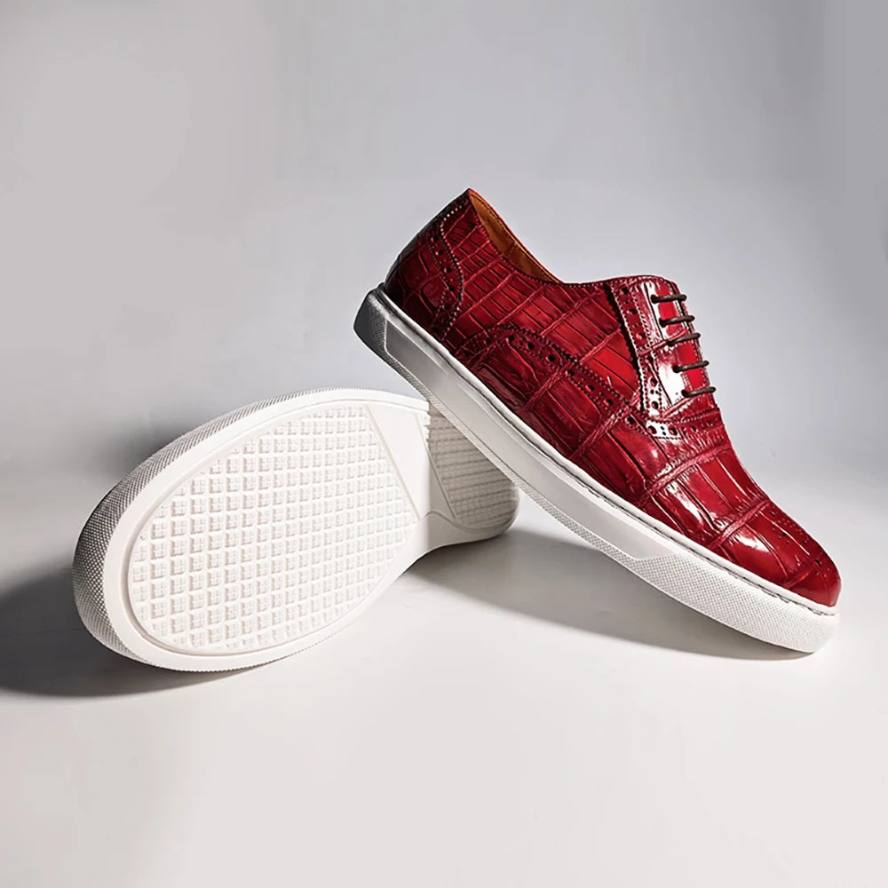 Hot Selling Alligator Skin Luxury Men's Sneakers Customizable Crocodile Leather Walking Styles Casual Flat Shoes Men