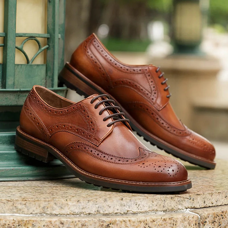 Premium Men's Office Shoes Full-Grain Leather Big Size Lace-up Luxury Retro Oxfords for Career