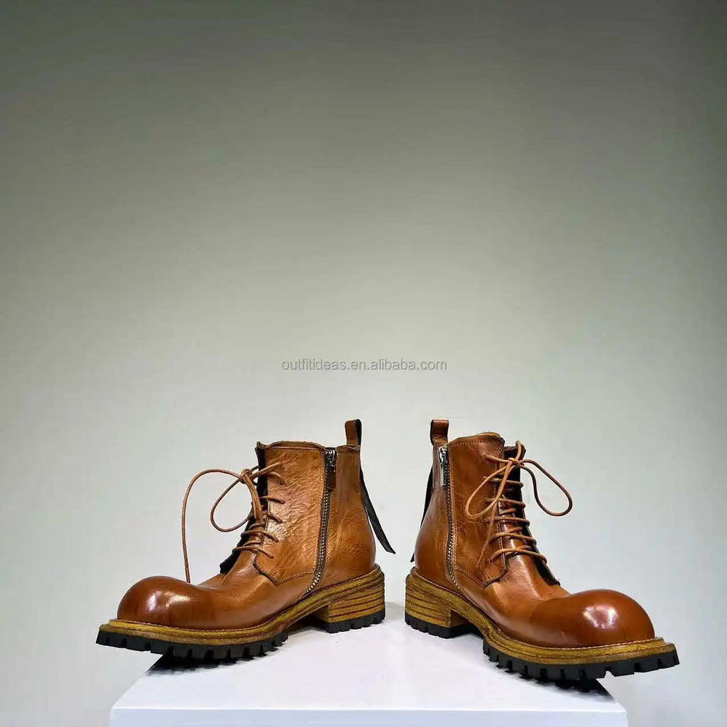 Exaggerated Toe Top Quality High-top Lace-up Men Martin Boots Leather Dress Shoes Oxfords Derby Shoe for Men Dress Shoes Oxfords