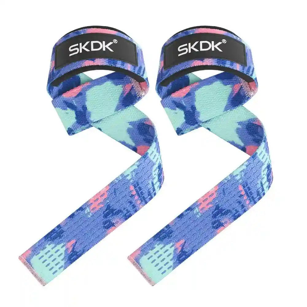 Weight Lifting Wrist Straps for Deadlifts - Adjustable Support 55cm Blue Flower 55*3.5cm Tidesmit