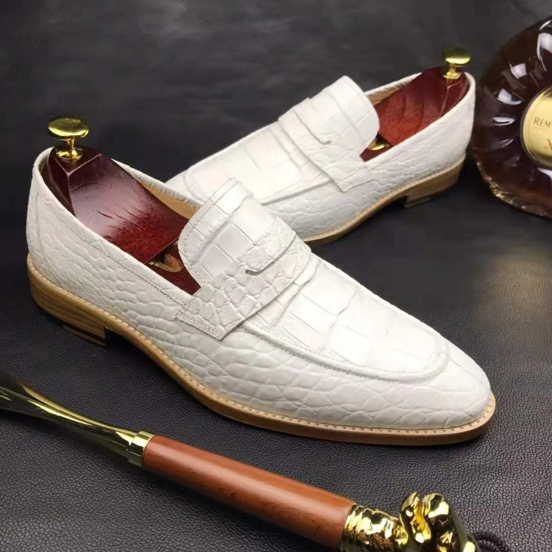 Slip-on Genuine Crocodile Leather Loafers Shoes Men White Color Alligator Handmade Shoes Man Goodyear Custom Wedding Men Shoes