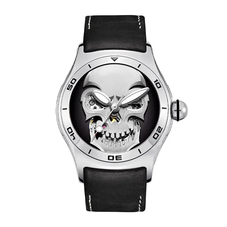 Wholesale Luxury Skeleton Ghost Decoration Dome-shaped Sapphire Stainless Steel Automatic Mechanical Watch High End Supplier