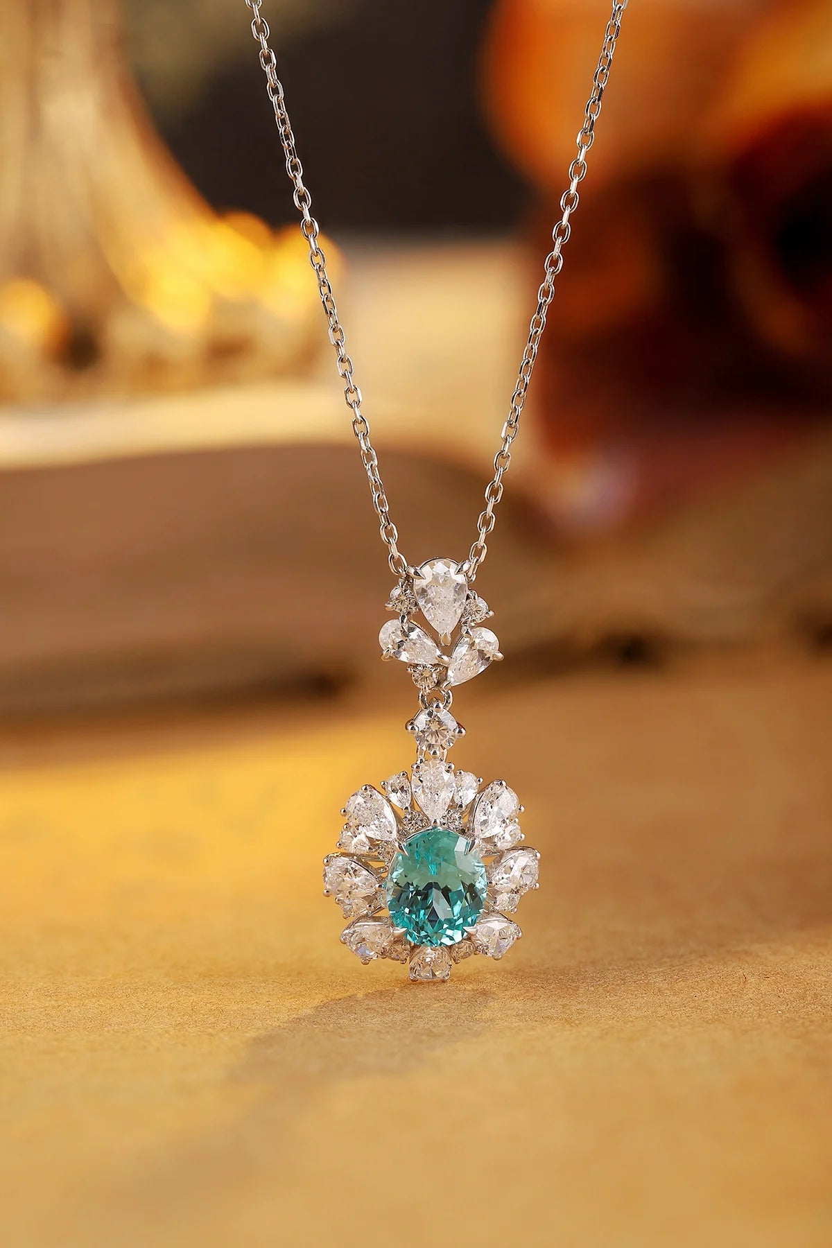 RTS Luxury Jewelry  Necklace S925 Sterling Silver Pendant 5A White Cubic Zirconia Lab Grown Paraiba Fine Necklaces Pendant