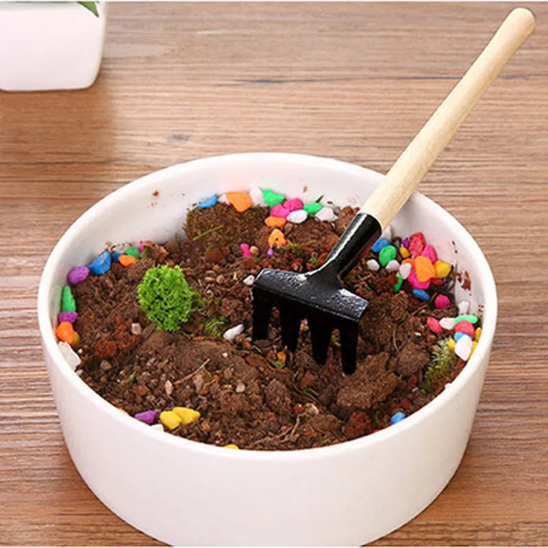 3 Pcs Plant Potted Bonsai Tool Gardening Kit Shovel Flower Pot Mini Spade Rake Wooden Handle Balcony Planting Tools