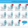Thermal label sticker rolls set, blue backing, multiple sizes shown
