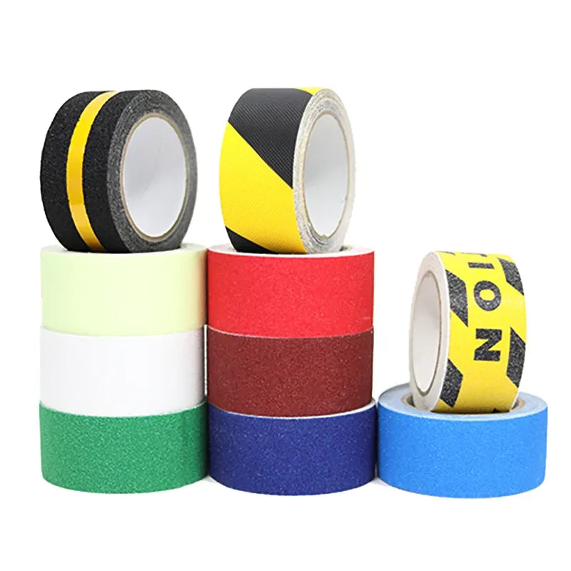 Non-slip grip tape rolls in mixed colors: black, yellow, red, blue, green