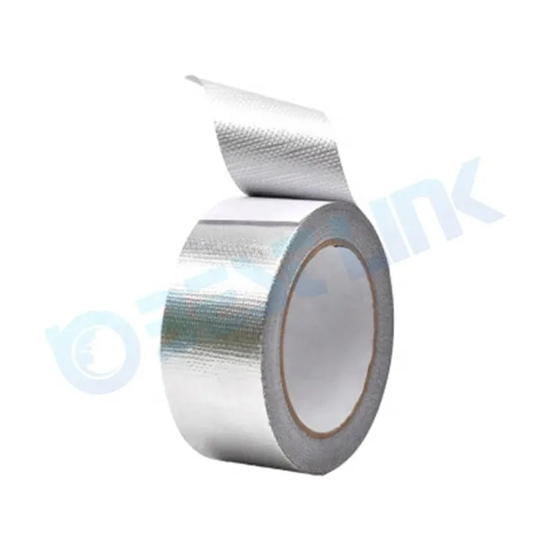 Silver foil tape roll with exposed adhesive edge, duct sealing insulation tape