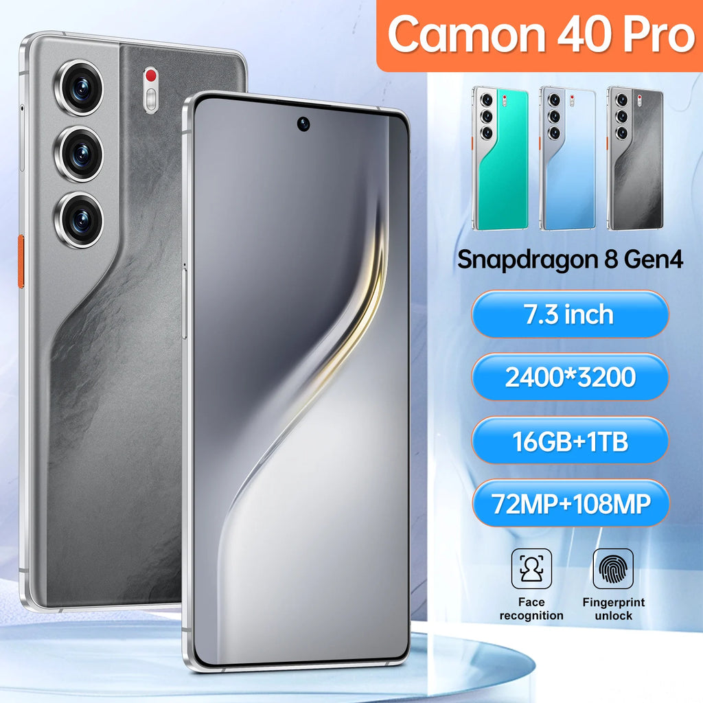 Camon 40 Pro 5G Smartphone 16GB+1TB Android 15.0 HD Screen 4G5G 7.3 Inch Dual Card Mobilephone 108MP Rear Camera Decacore CPU