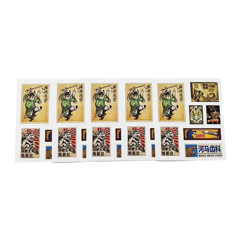 Glossy vinyl kiss-cut sticker set with golden character and animal artwork blocks