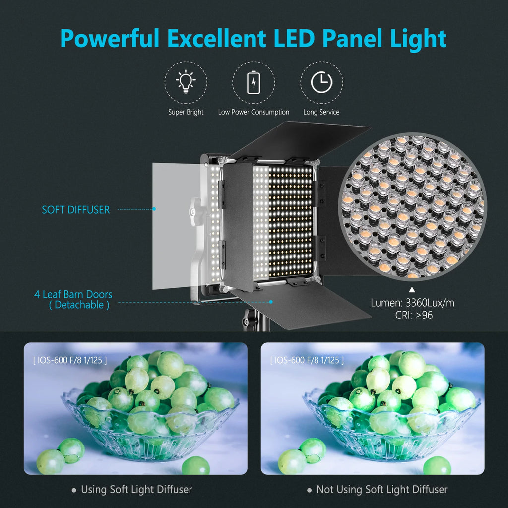 Bi-Color LED Video Light | 660 Bead Studio Panel for Content Creation Tidesmit