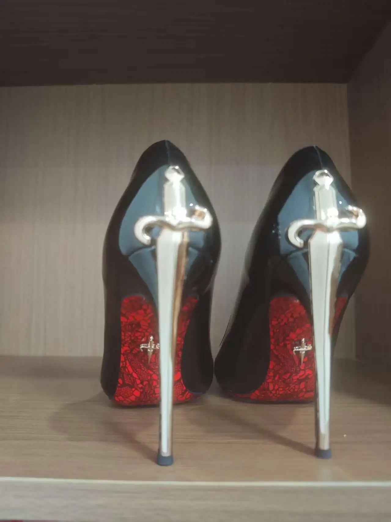 HT Super High Heel Red Bottom Fine Heel Solid Color Women's Shoes Open Toe Microfiber Upper Natural Rubber Outsole One Pedal