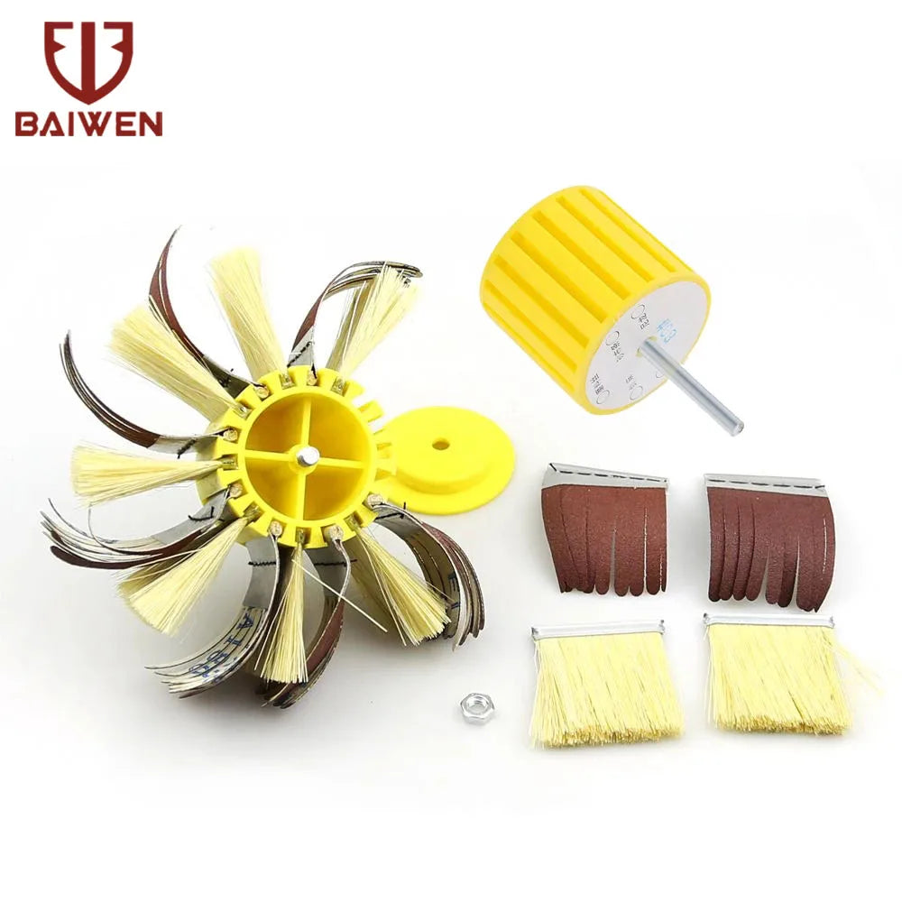 150mm x 6mm Shaft Mounted Sisal & Emery Cloth Bristle Polishing Brush Wheel for Wood Primer Sanding 80/120/180/240/320/400 Grit