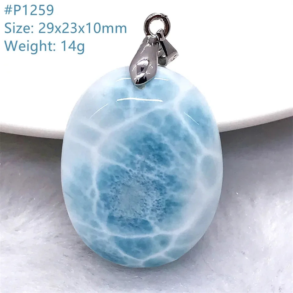 Natural Blue Larimar Trendy Necklace Pendant Women Men Gift Beads 925 Sterling Silver Dominica Water Drop Crystal Stone Jewelry