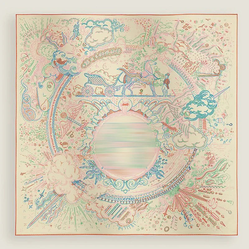Luxurious 90*90cm Square Digital Art Explosion Printed Silk Scarf Gift Specially Designed for Elegant Individuals