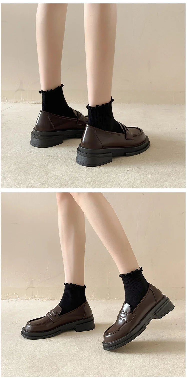 Professional Women's Loafers New British Style Elegant Ballet-Style Flat Small Leather Shoes Soft Peas Light Patent Summer