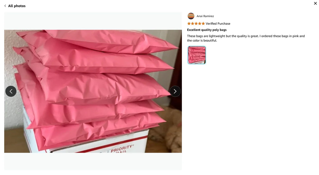 Stack of light pink polyester mailer bags with crinkled waterproof texture