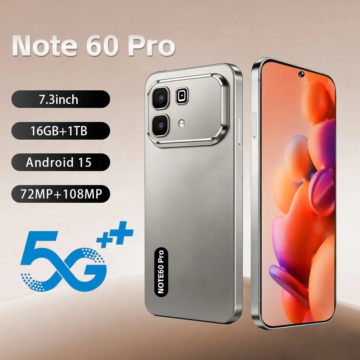Note 60 Pro 5G smartphone with 16GB RAM 1TB storage 108MP camera and 7800mAh battery, unlocked Android 15 phone