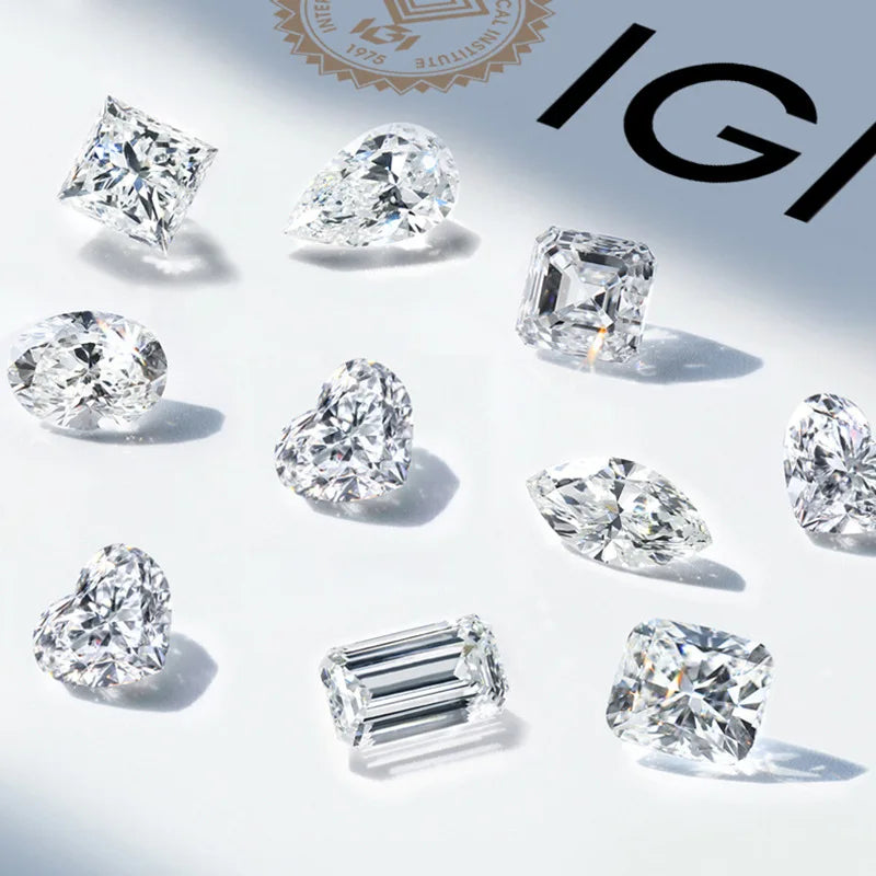 Assorted loose lab-grown diamonds in multiple shapes and sizes