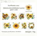 Sunflower flower PET masking tape roll set with butterfly and green leaf stickers