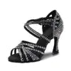 Women Rhinestones Salsa Latin Shoes Cha Cha Satin Dance Shoes Ballroom Swing Party Stage Sandals with Suede Sole for Indoor