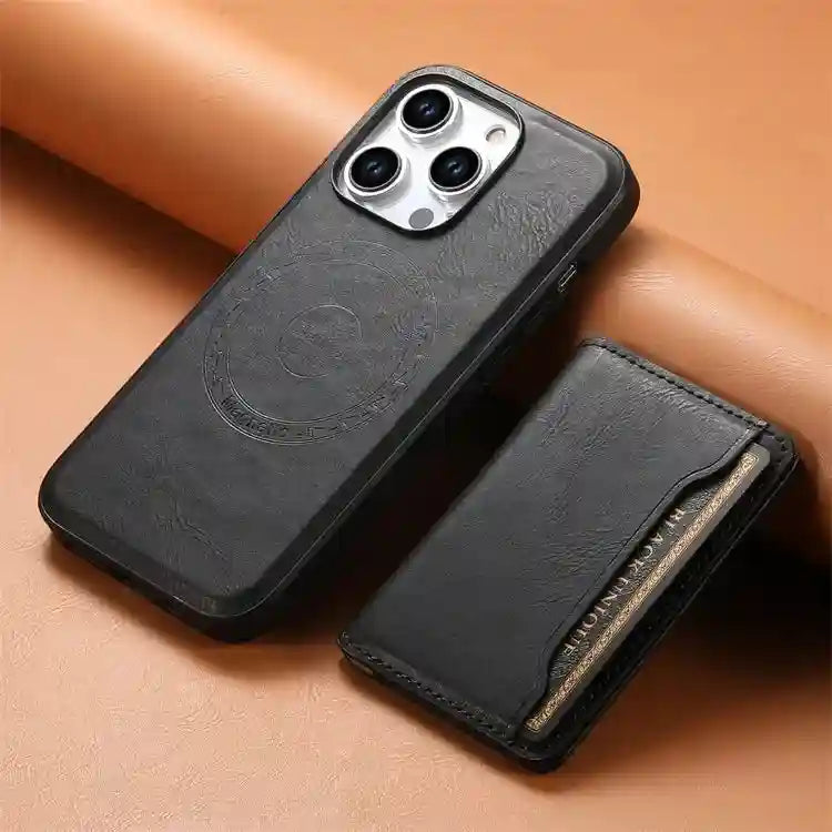 Magnetic Leather Wallet Case for iPhone - Slim Shock-Absorbing Cover Black OPP Bag Tidesmit