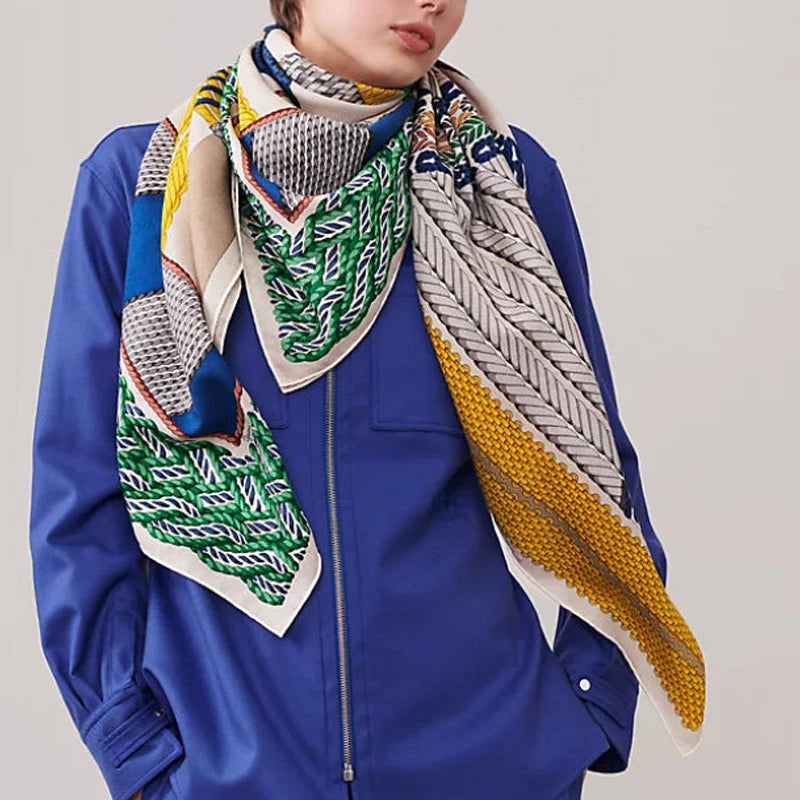 Luxurious Quality 140x140 Large Square Scarf for Women Cashmere Silk Scarf Hand Rolled Designer Band Modest Fashion