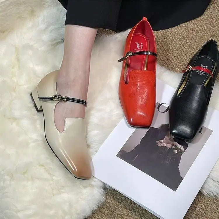 Wholesale Dark Green PU Mary Jane Heels Loafers Women Square Toe Mixed Color Block Heel Office Pumps