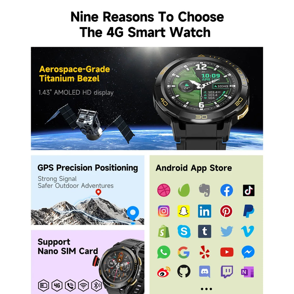 4G Smartwatch N7 Pro with AMOLED Screen, GPS and Fitness Tracker - Black My Store