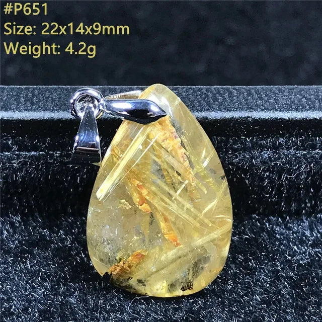 Natural Gold Rutilated Quartz Sterling Silver Pendant Necklace for Women & Men Healing Wealth Gift CCGTC Certified AAAAA