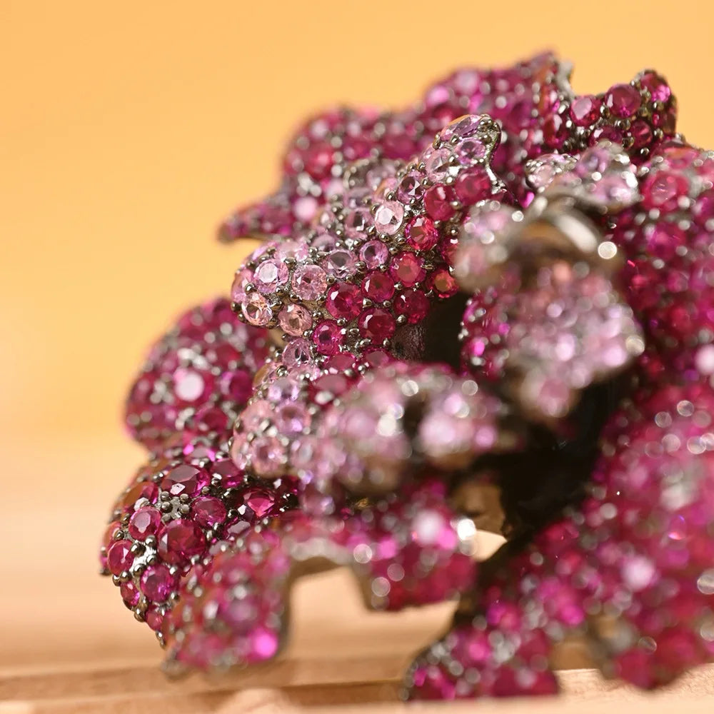 TIANSHE Euro-American Vintage Luxury S925 Pure Silver Camellia Flower Brooch High-end Zircon Pin Accessories for Women