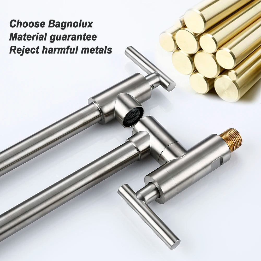 Brushed Nickel Kitchen Faucet Brass Wall Mounted Pot Filler Swivel Folding Retractable Rotary Stretch Kitchen Tap