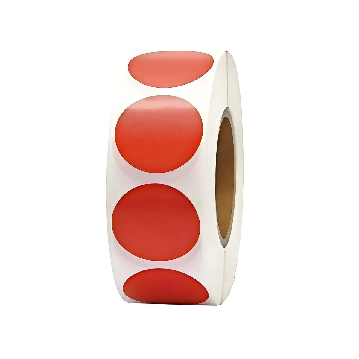 Roll of red circular adhesive stickers on white backing
