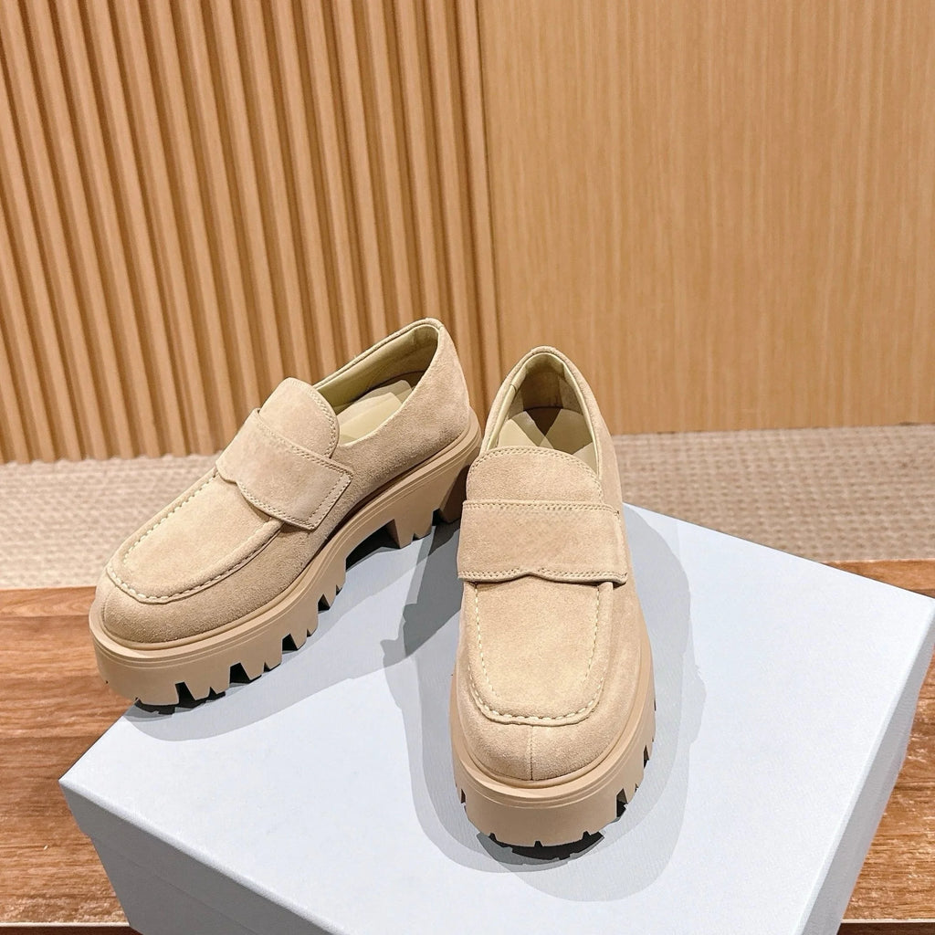 High-end Leather Women's Shoes, Luxury Designer Brand Shoes, Fashionable Height-increasing Sneakers, Girls' Thick-soled Loafers