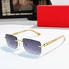 High Quality Rimless Glasses Luxury Men Branded Shades Women Vintage Fashion Frameless Designer Buffalo Horn Sunglasses