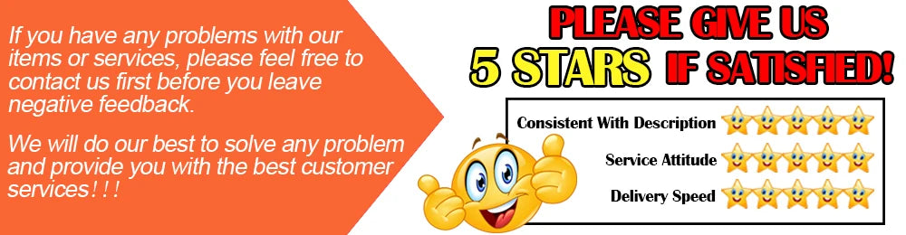 5-star customer feedback request banner for 8x8mm metal pet collar rivets and DIY leather craft studs.