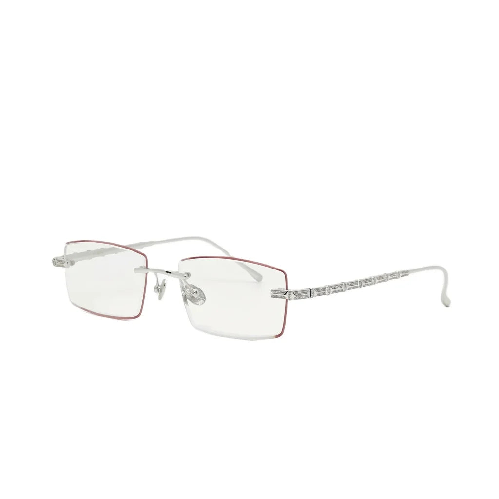 Unisex Luxury Diamond Pattern Rimless Rectangle 925 Silver Glasses-Lightweight & Durable Daily Wear for All Face Shapes Adults