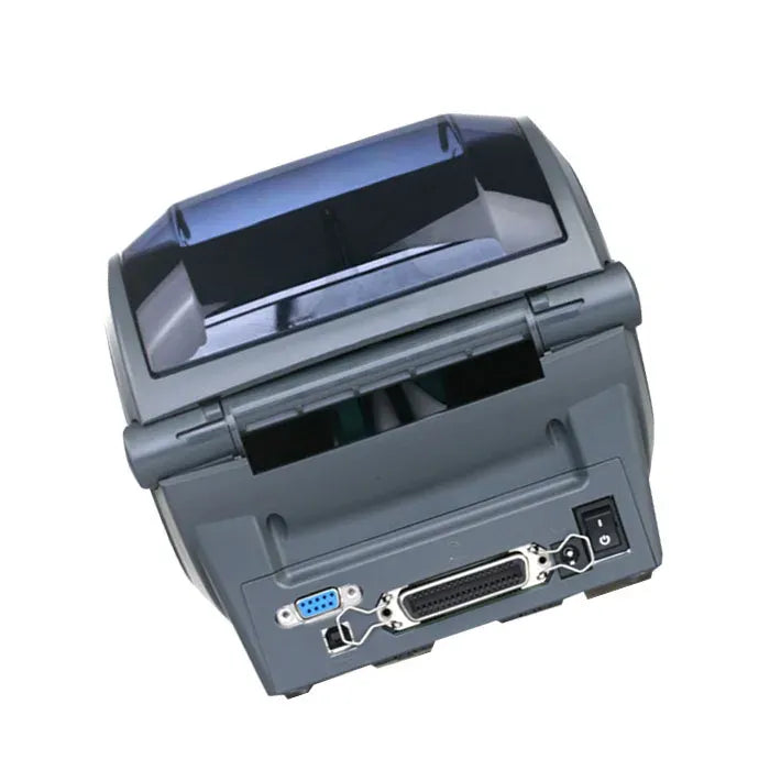 Thermal label printer back panel with VGA and serial port connections