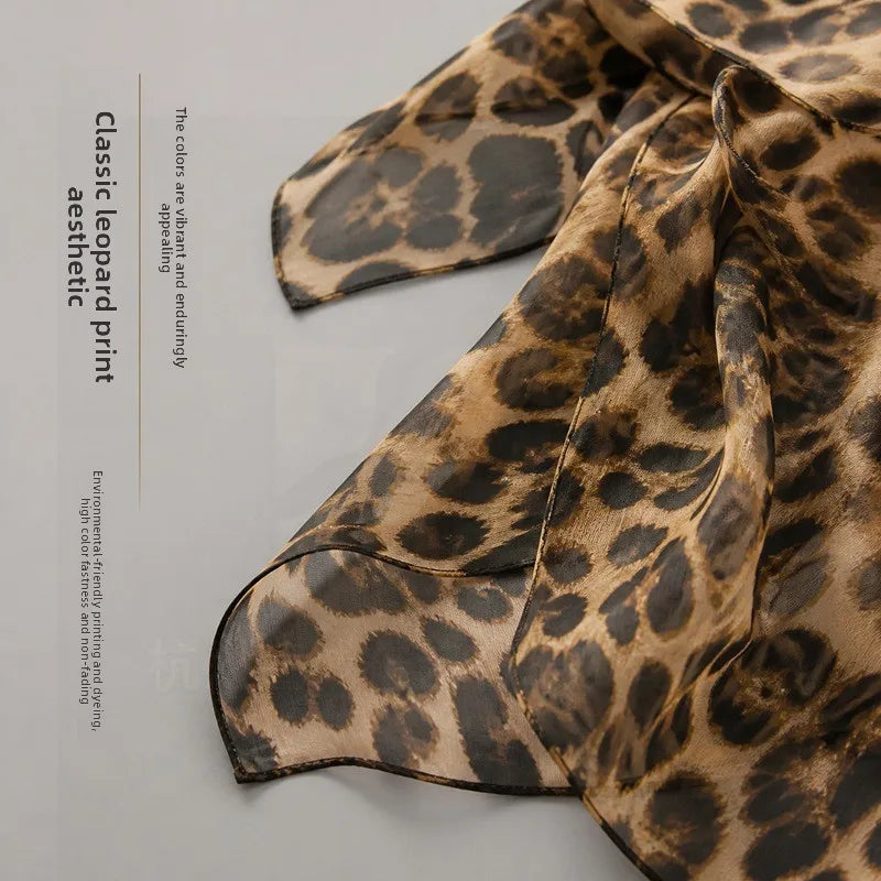 32x155cm Vintage Silk Georgette Leopard Print Long Scarf Original Item Tie-up Neck Scarf for Women Layering Outfits Customize