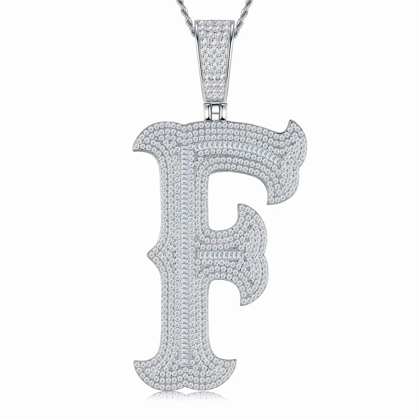 Factory Wholesale D Letter VVS Moissanite Pendant Necklace 925 Silver Platinum Plated Iced Out Custom Name Hip Hop Jewelry