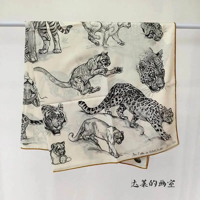 Luxurious 140x140cm Large Square Dalai's Studio Printed Brand Cashmere Silk Scarf Gift  for Elegant Individuals in Stock
