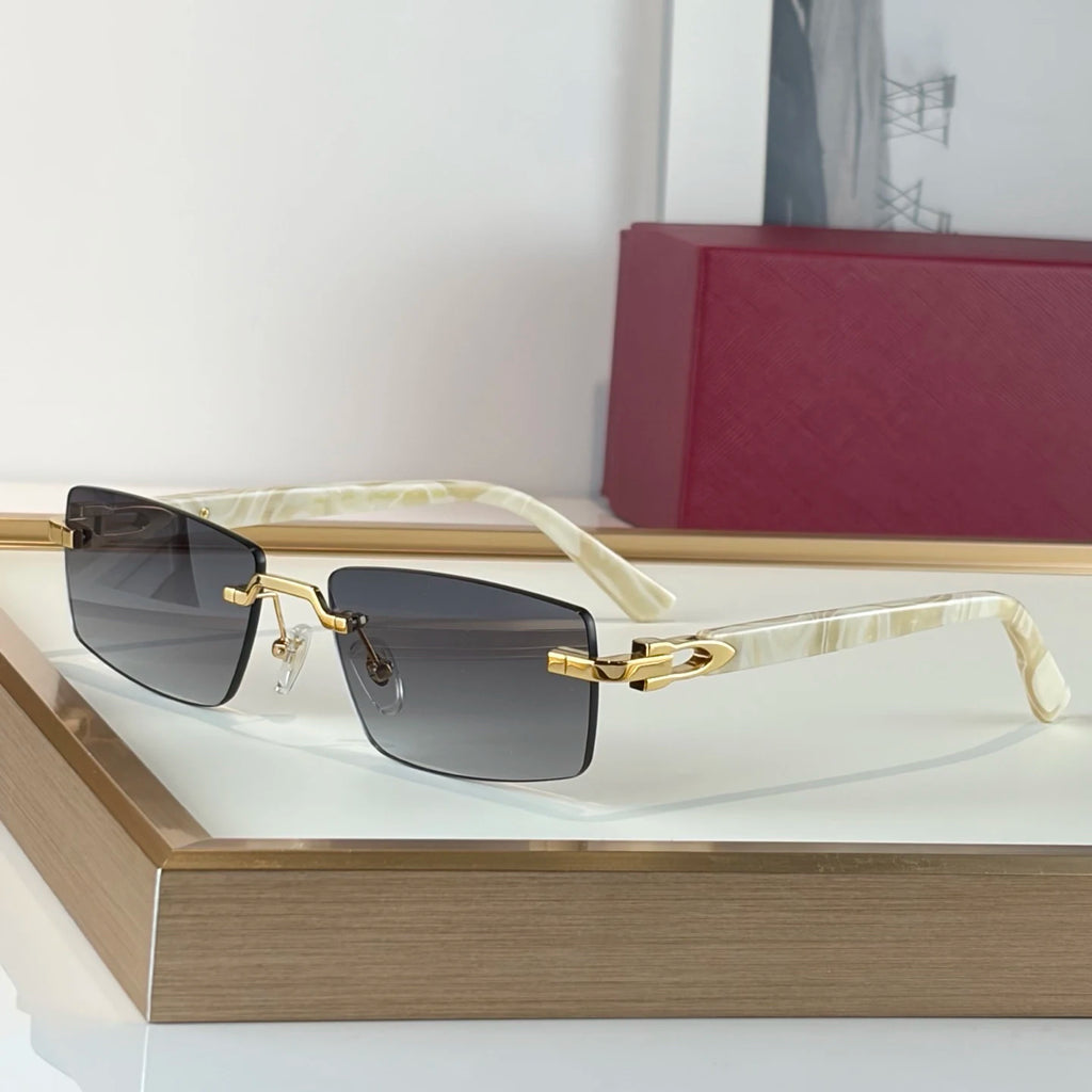 2026 Brand Designer Luxury Fashion Men's Sunglasses Rectangular Borderless Gradient Lens Unisex Titanium Frame UV400 Optical