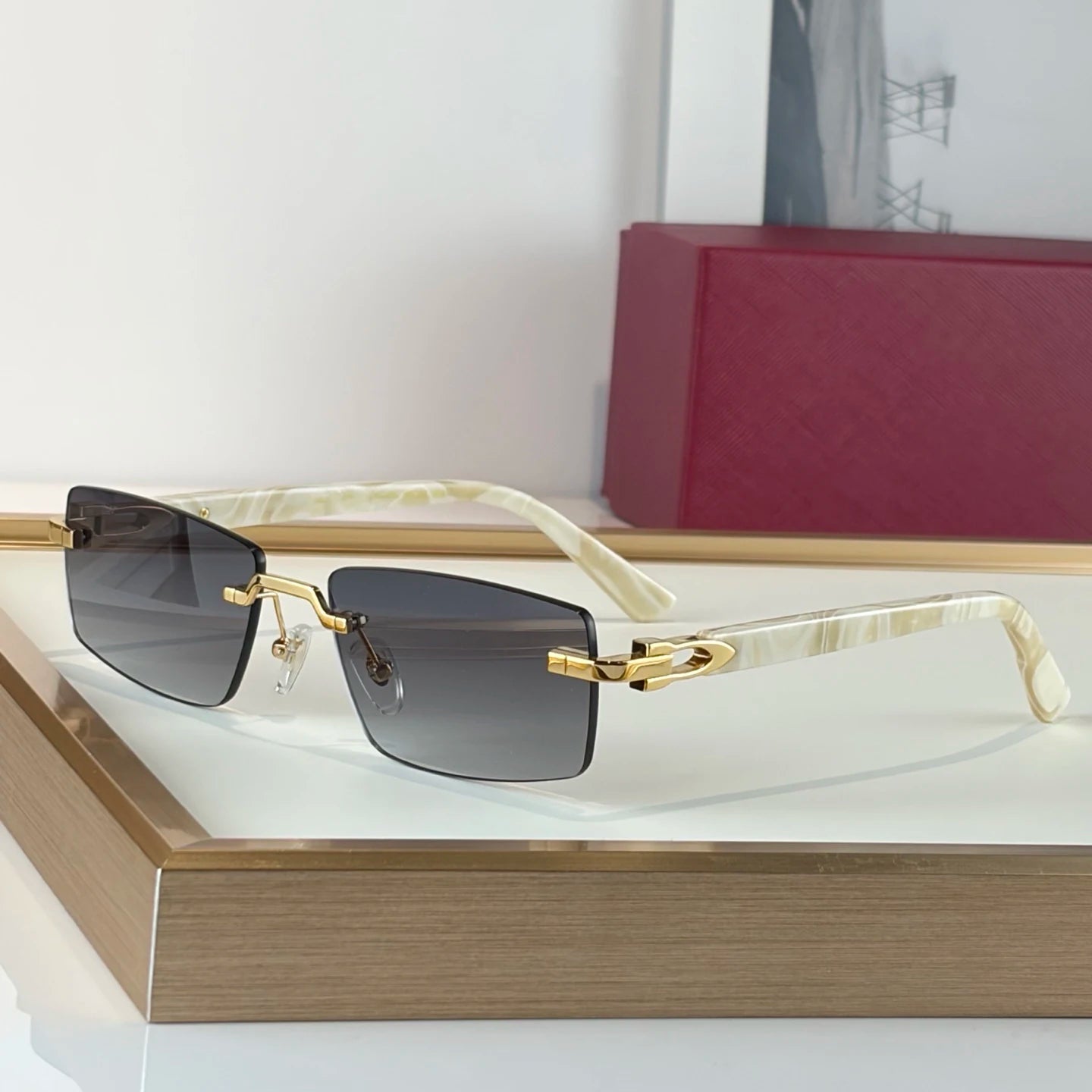 2026 Brand Designer Luxury Fashion Men's Sunglasses Rectangular Borderless Gradient Lens Unisex Titanium Frame UV400 Optical