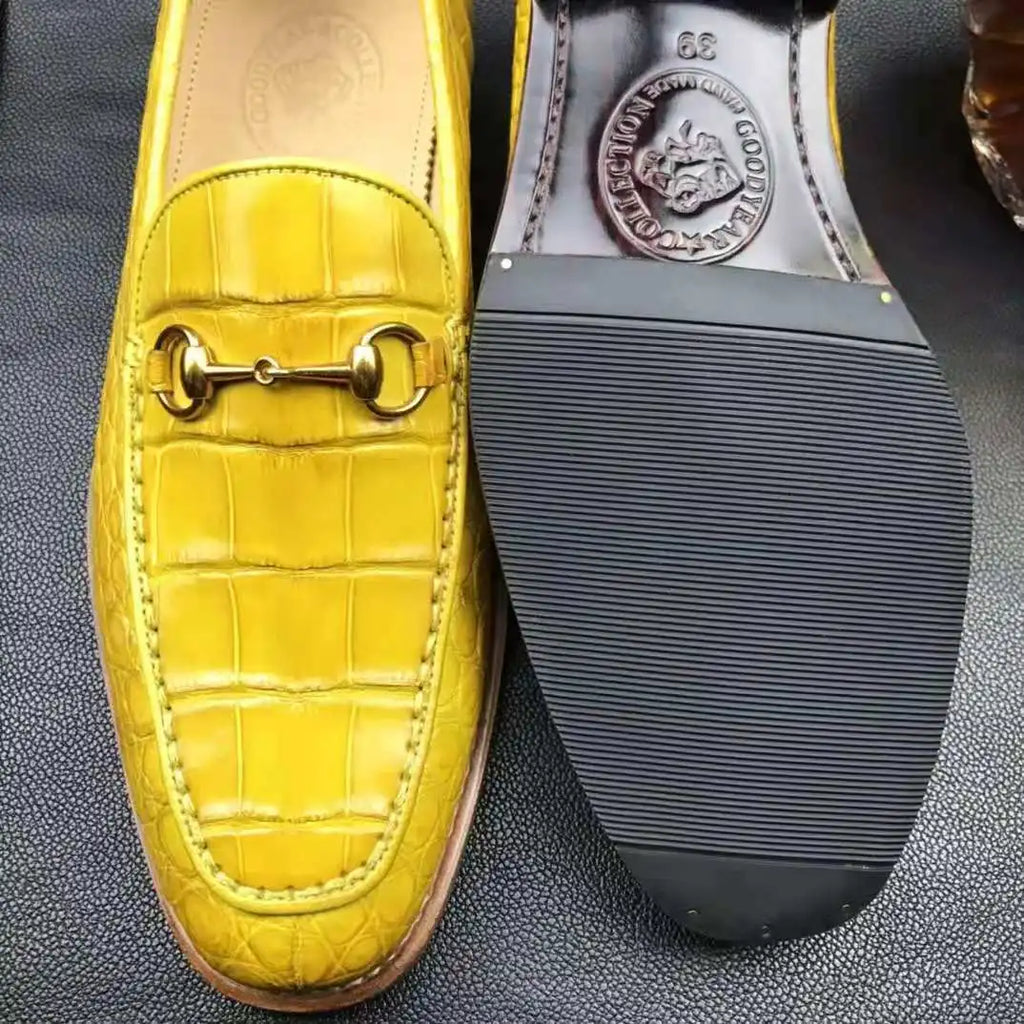 Goodyear Genuine Crocodile Leather Men's Slip-on Loafers Alligator Skin Stylish Men's Shoes Yellow Customized Dress Shoes Men